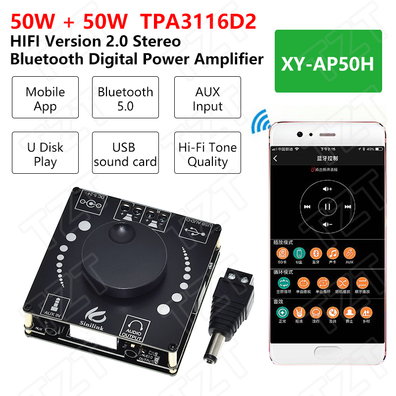 Audio Music Apps - TZT 2x50W Bluetooth 5.0 Audio Eindversterker