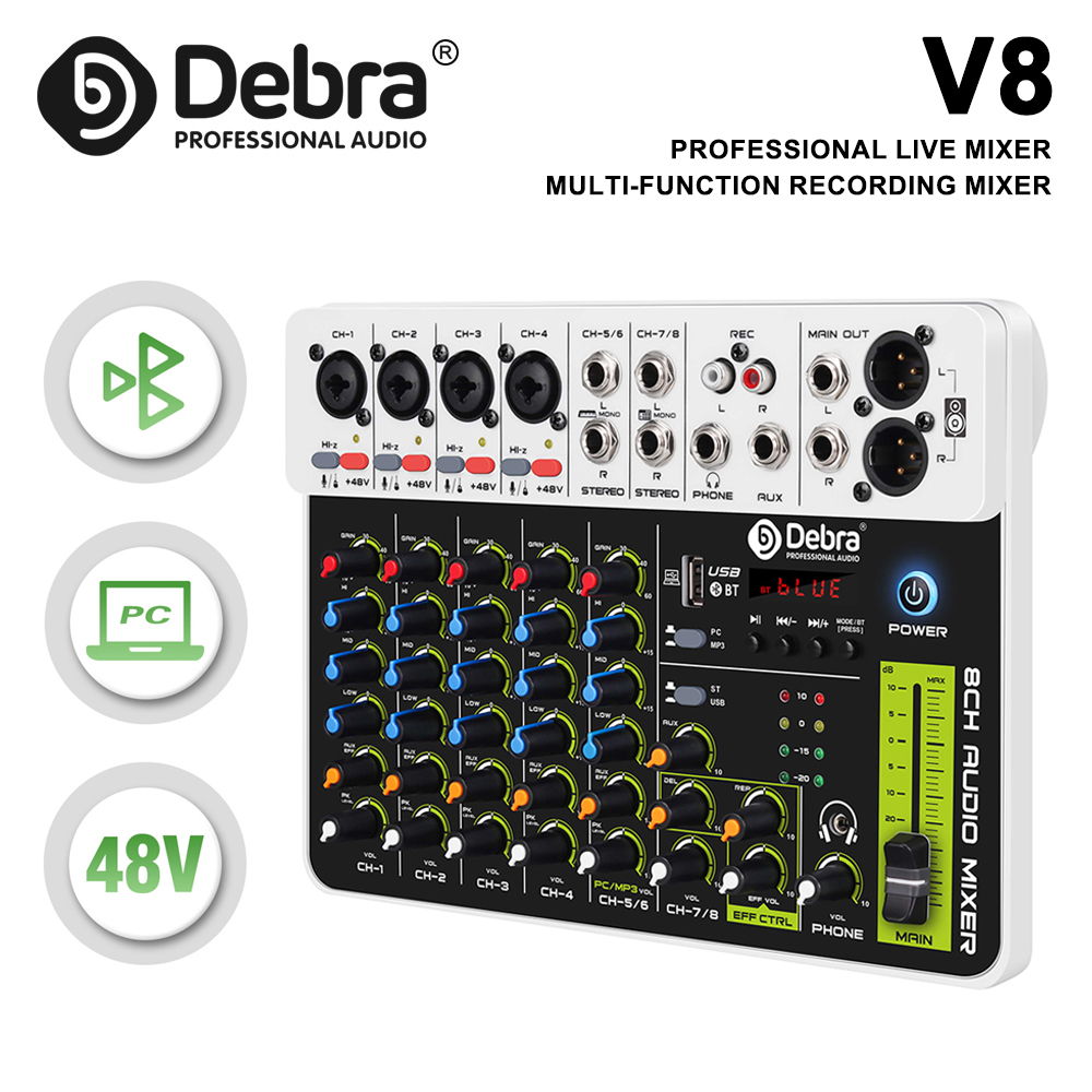 Audio Mixer 4 Channel - Debra V4/V8 Audio Interface Mixer, DJ-controller