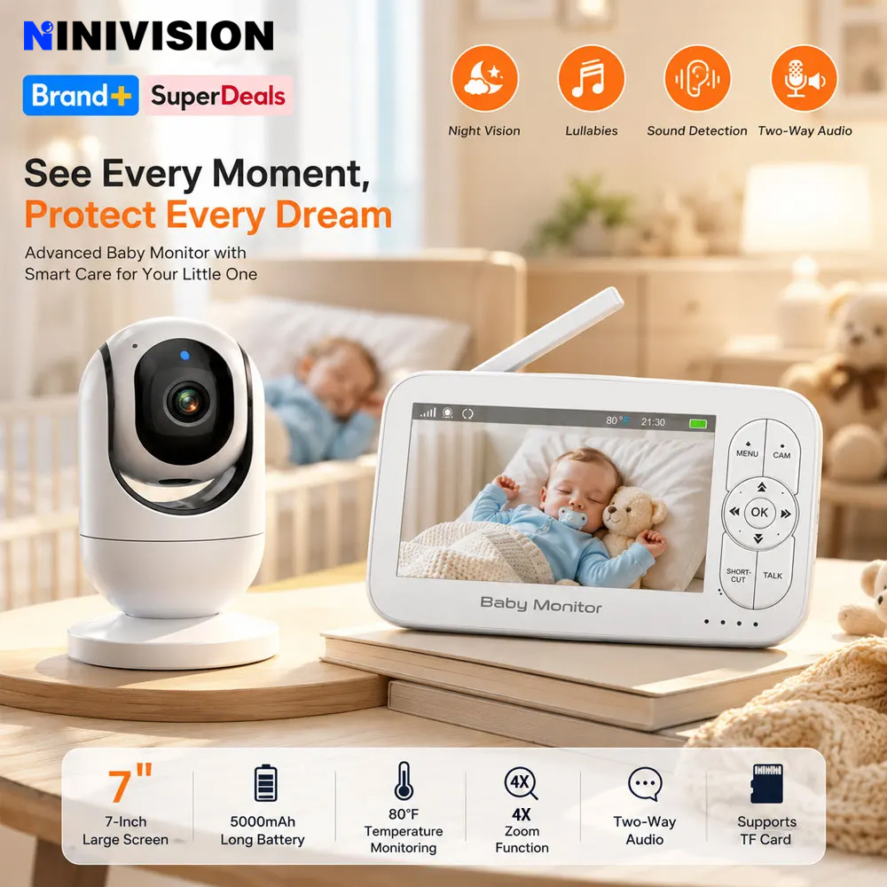 Zoom Audio Music - 7-inch 1080P babyfoon met camera en