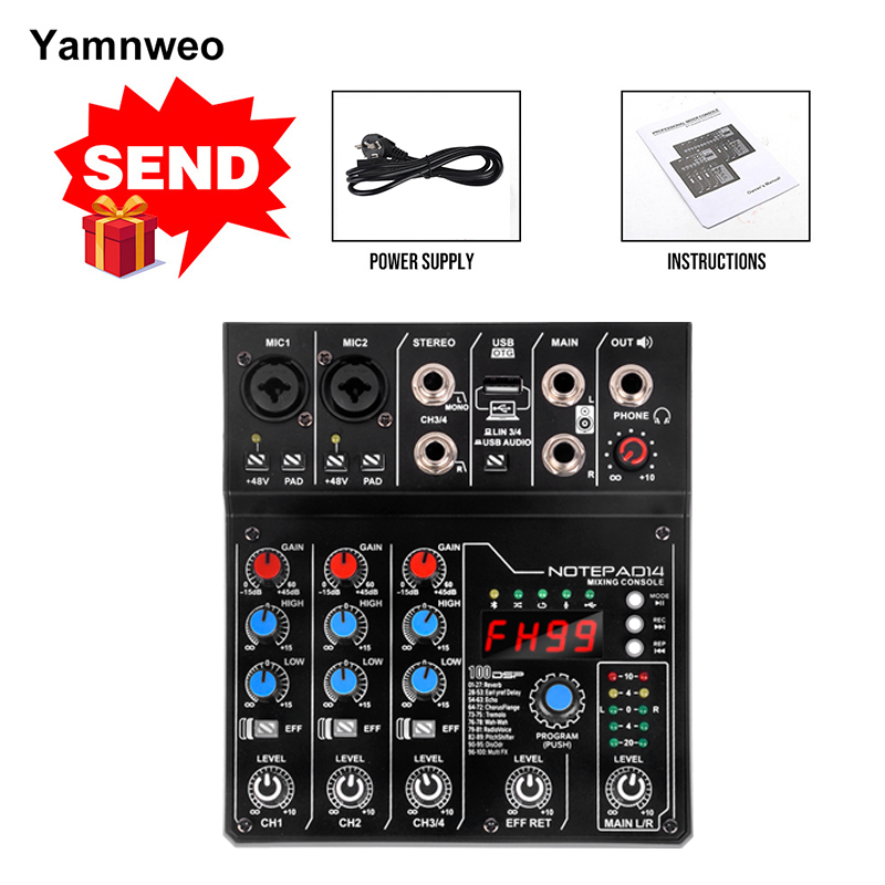 Audio Mixer 4 Channel - AD14 Professionele Audio Mixer Geluidskaart Console