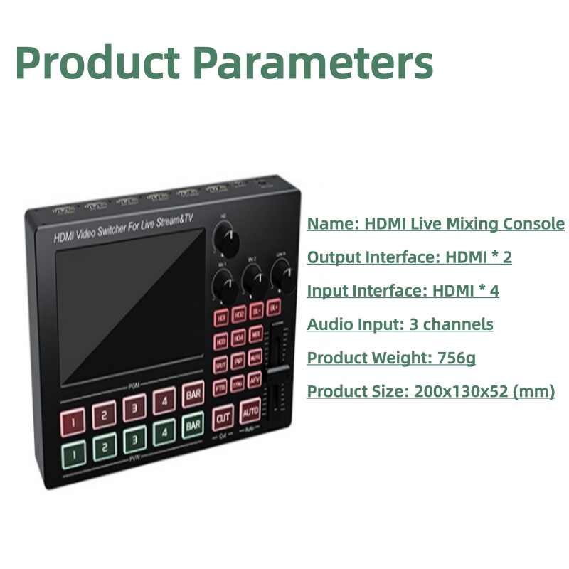 Audio Mixer 4 Channel - 4-kanaals 1080P HDMI live streaming videomixer