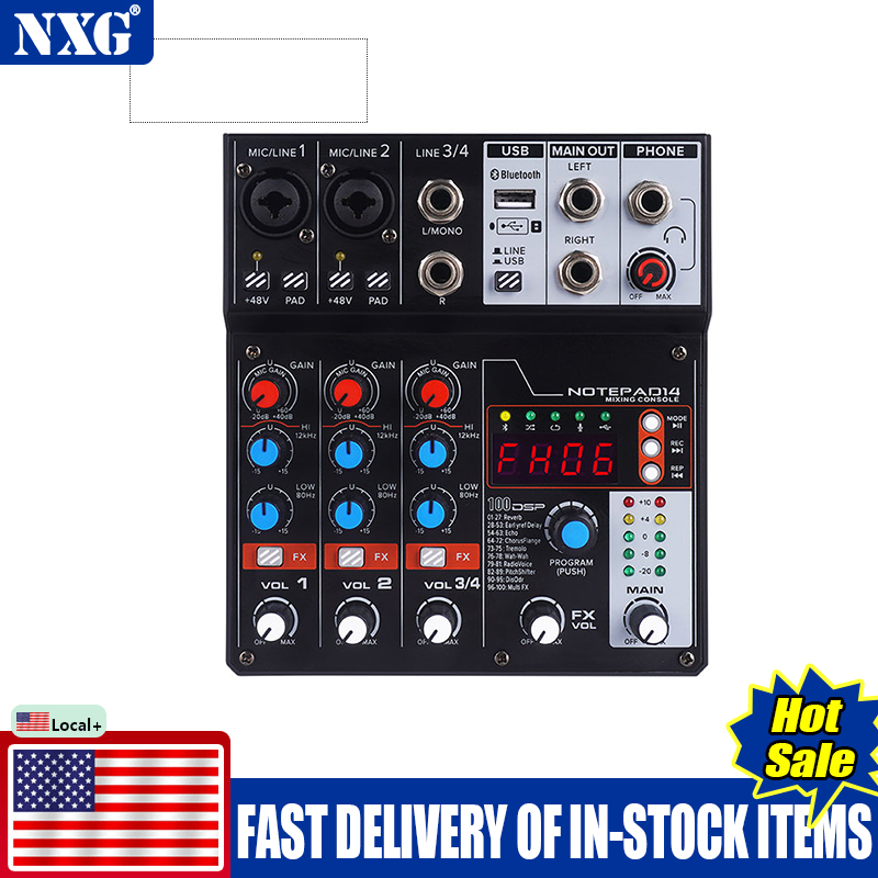 Audio Mixer 4 Channel - Fabrieksdirect NXG AD14 4-kanaals audiomixer, 99