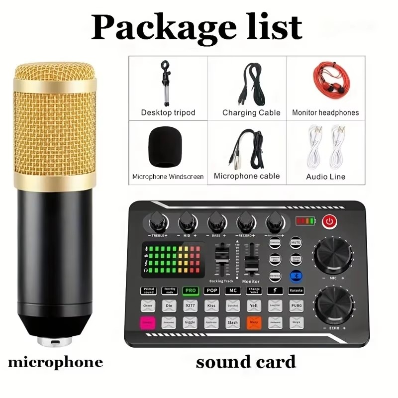 Audio Music Changer - Condensatormicrofoon Professionele microfoon Draadloze Bluetooth-geluidsmixerkaart voor